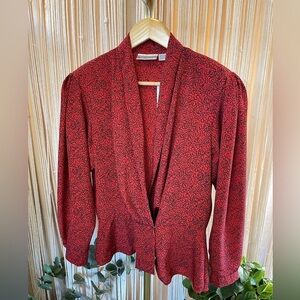 Vintage Evan-Picone Petites secretary blouse long sleeve peplum red black 10P